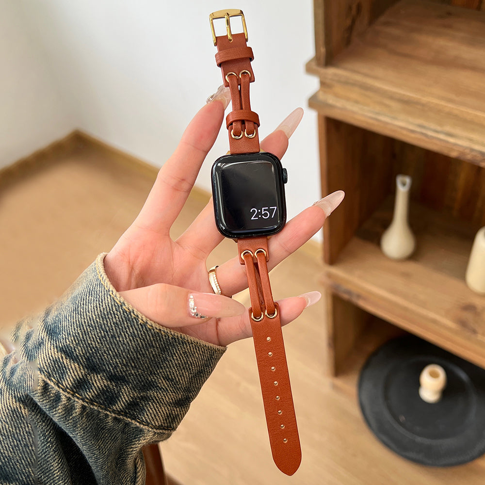 For Apple Watch Series 9 8 7 41mm / 6 5 4 SE (2023) SE (2022) SE 40mm / 3 2 1 38mm Band Genuine Cow Leather Wrist Strap - Brown For Apple Watch Series 9 8 7 41mm / 6 5 4 SE (2023) SE (2022) SE 40mm / 3 2 1 38mm Band Genuine Cow Leather Wrist Strap - Brown